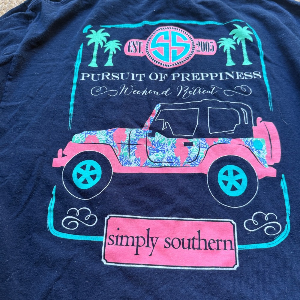 Simply Southern Navy Blue Long Sleeve Graphic Tee Pursuit of Preppiness XL